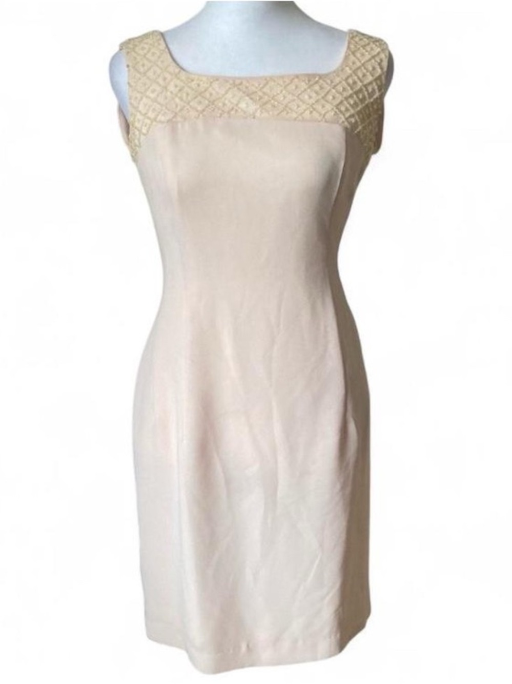 Donna Morgan Petites Silk Blush Pink Beaded Sheath Cocktail Dress Est. Size 2/4P - Picture 2 of 7